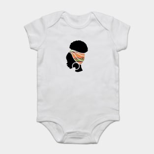 Afro Hair Woman with African Pattern Headwrap Baby Bodysuit